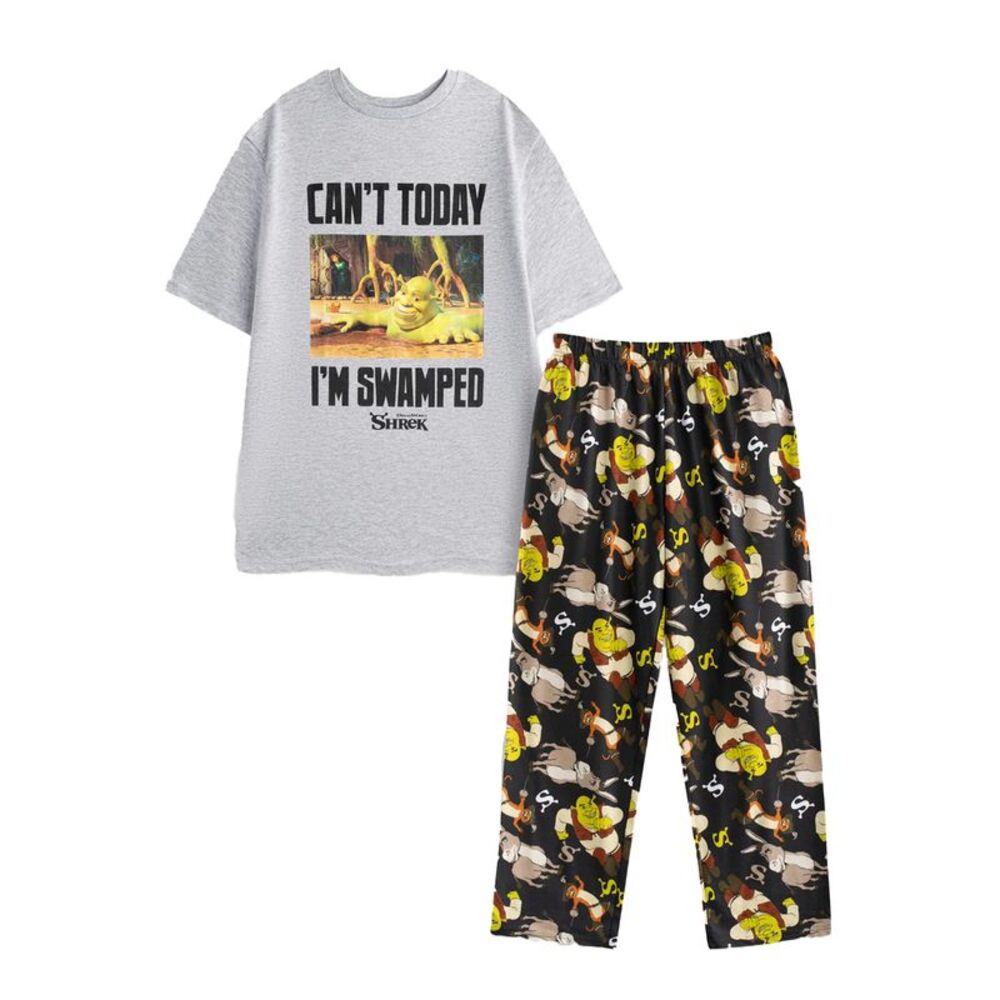 Shrek Mens Can�'t Today I�'m Swamped Short-Sleeved Long Pyjama Set / Multicolore